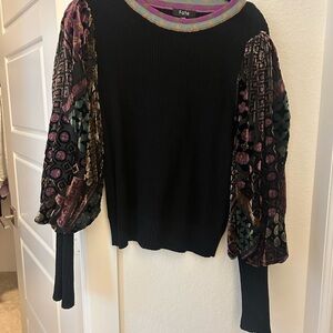 Fate Black Top with Velvet Multicolor Sleeves